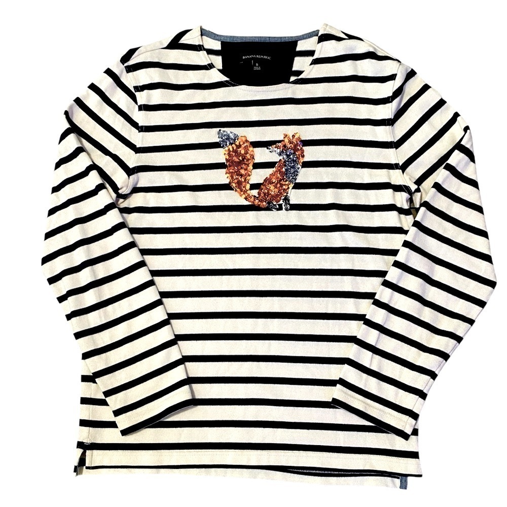 Banana Republic Navy Striped Cotton Fox Long Sleeve Top size Small 0959